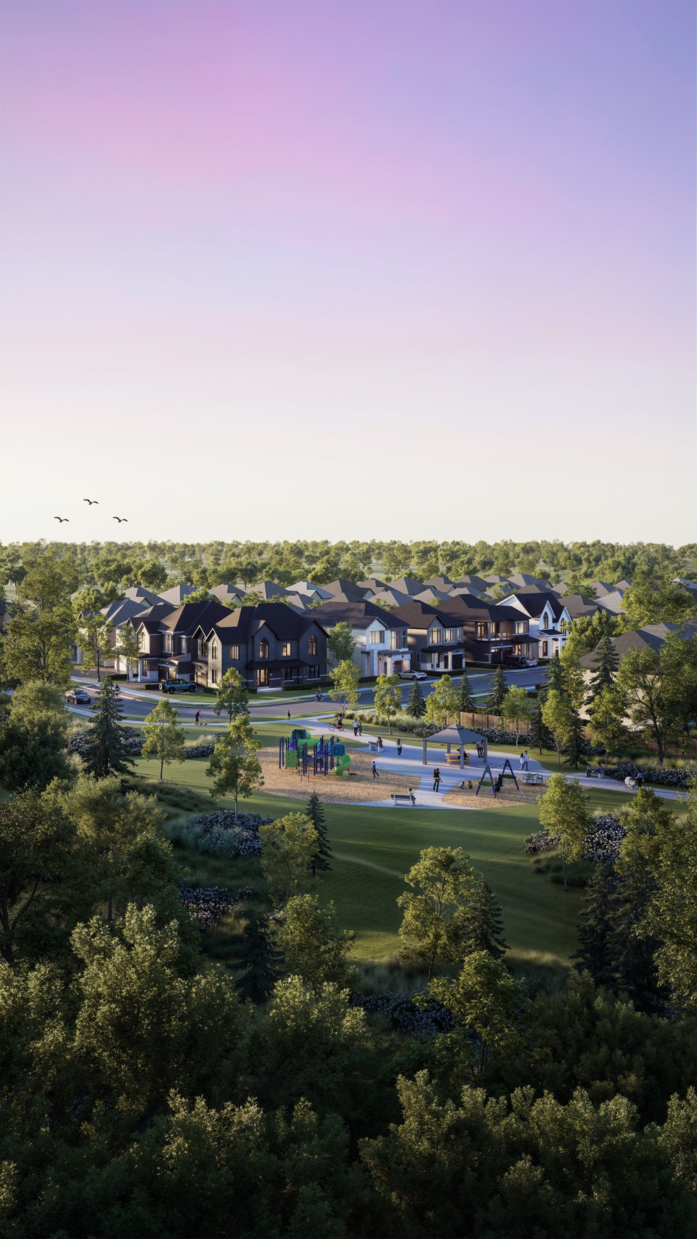SouthCal community and park at dusk, artist's concept